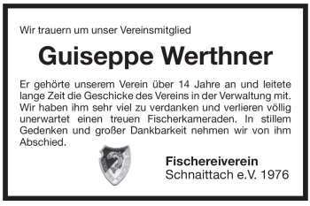 Traueranzeige von Guiseppe Werthner von Pegnitz-Zeitung